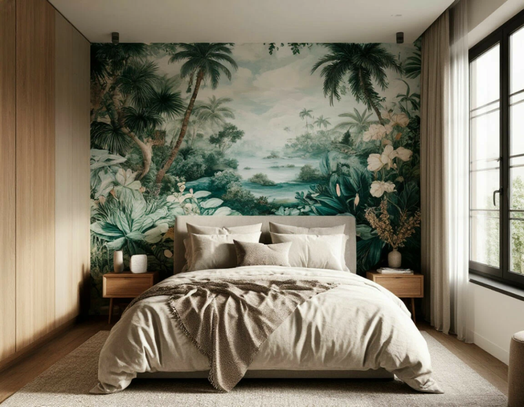 Фреска в интерьере спальни